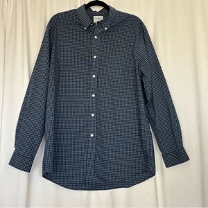 L.L.BEAN Traditional Fit Sz Large‎ Navy Blue White Check Button Down Cotton